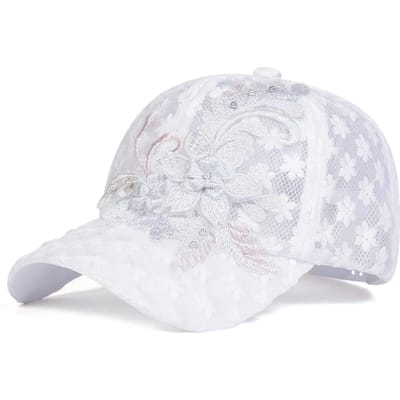 Unisex Kant Bloemenborduurwerk Ademende Baseball Netpetten Lente En Zomer Buiten Verstelbare Casual Hoeden Zonnescherm Hoed wit