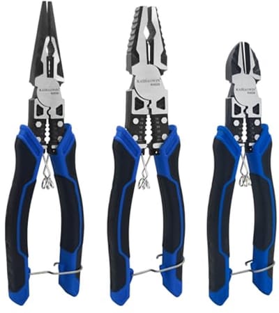 Tangen Set - 8" Naaldneustang, 8" Lijntang, 7" Diagonale Snijder met Draadsnijder, Stripper en Krimper