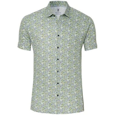 Desoto Overhemd Abstract Floral Leaves Pattern Lime Green-Blue / male