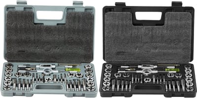 Taps- en snijset, 80-delig metrisch en SAE, tappen en snijijzers van lagerstaal, onmisbaar gereedschap voor het snijden van binnen- en buitenschroefdraad, compleet met accessoires en opbergkoffer