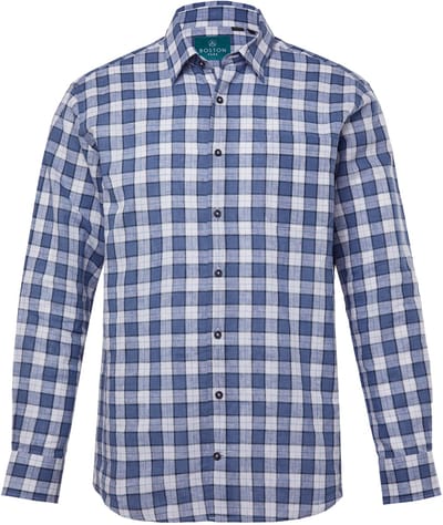 Boston Park - Heren - Linnenmix-overhemd met ruitjes lange mouwen Kentkraag - Navy blauw - Maat L