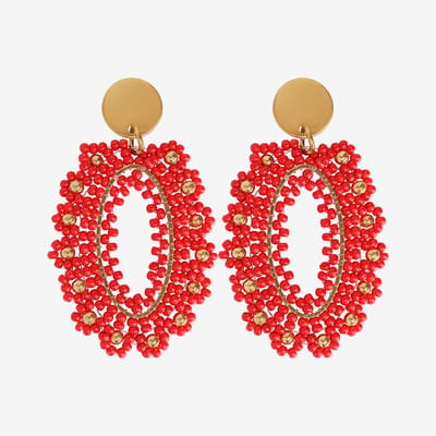 Eleganza Red Beads Oval Earrings Gold