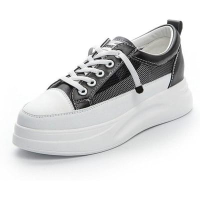 Dames Casual Schoenen Leer Mesh Comfortabel Ademend Platform Dames Sneakers Trainers Zomerschoenen St518 37 zwart