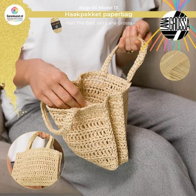 Garenkunst - Haakpakket paperbag - The Bast Bags 03 Lana Grossa – Model 13 – Beige