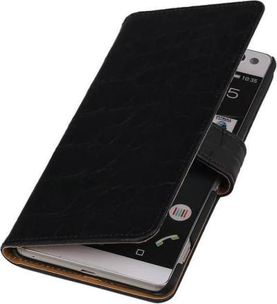 Croco Bookstyle Wallet Case Hoesjes Geschikt voor Sony Xperia C5 Zwart