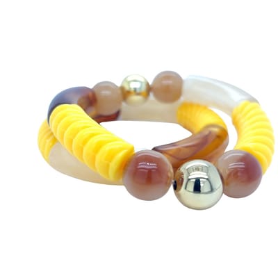 Pat's Jewels Armband - Armband Dames - Kralen Armband - Elastiek - Statement Armband - Tube Kralen - Geel - Set - 2 Stuks