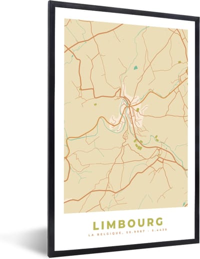 Fotolijst incl. Poster - Kaart - Plattegrond - Stadskaart - Limbourg - België - 40x60 cm - Posterlijst