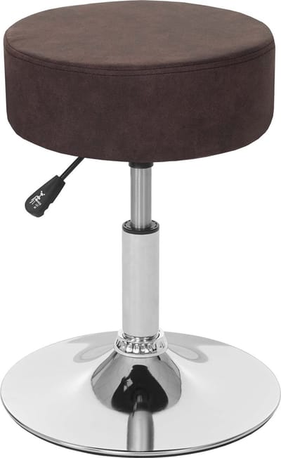 Kruk MCW-C22, make-up krukje, in hoogte verstelbaar Ø 35cm ~ imitatie suède, vintage donkerbruin