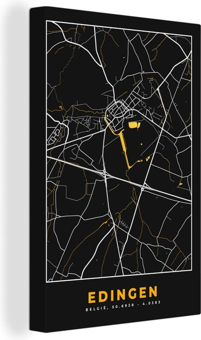 Canvas Schilderij Kaart - Edingen - Goud - Plattegrond - Stadskaart - 20x30 cm - Wanddecoratie
