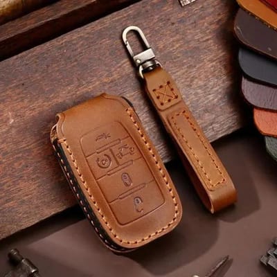 Luxe Lederen Auto Sleutelhoes Cover Fob Beschermer Sleutelhanger Houder Accessoires Voor Gm Gmc Dodge Ram Dart Sleutelhanger Beschermhoes brown