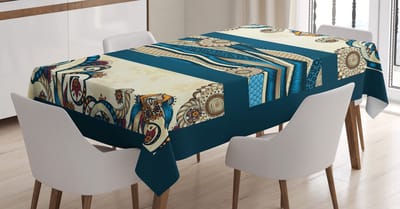 ABAKUHAUS Batik-tafelkleed – satijn 140 x 200 cm – petrolblauw/geel