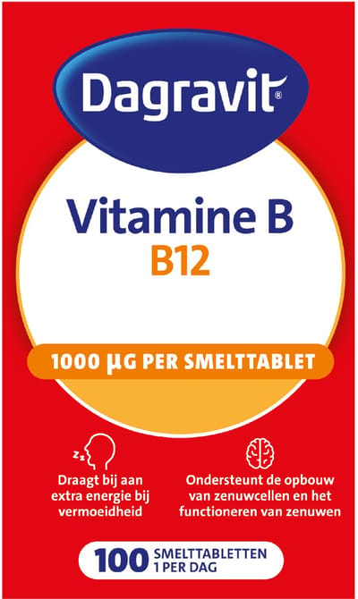 Dagravit Vitamine B12 1000µg - Draagt bij aan extra energie bij vermoeidheid en ondersteunt het functioneren van de zenuwen - 100 smelttabletten