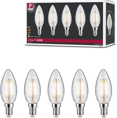 Filament 230 V LED kaars E14 5x470lm 5x4,8W 2700K Helder