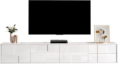 TV-Meubel- 170 cm - Modern, Hoogglans, Grond- of Wandmontage, 3 Deuren & 2 Laden - Veel Opbergruimte - MDF - Wit