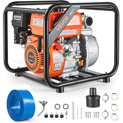 VEVOR benzine waterpomp met een opvoerhoogte van 29,87 m, vuilwaterpomp van 7 pk, draagbare motorpomp, benzinemotor met een afvoerslang van 762 cm, gietijzeren waaier, tuinpomp voor irrigatie, vijvers en zwembaden.