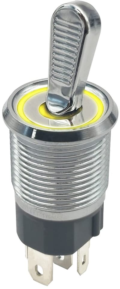 ProRide Metalen Tuimelschakelaar 12-24V OFF-ON - Inbouw - 16mm - LED indicatie Geel