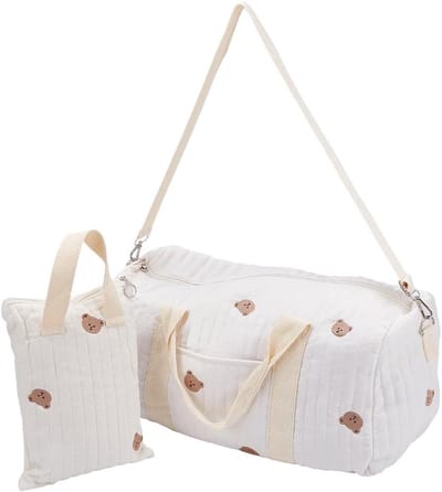 Luiertas Tote - Mama Tas - Baby Verzorgen - Schattig Beer Patroon - 48 x 24 x 28 cm - Wit