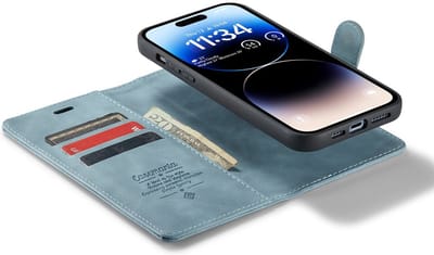 CaseMania Bookcase hoesje geschikt voor iPhone 15 - Effen Aqua - Kunstleer - 2-in-1 Magnetisch Uitneembaar Design - Compatible met MagSafe