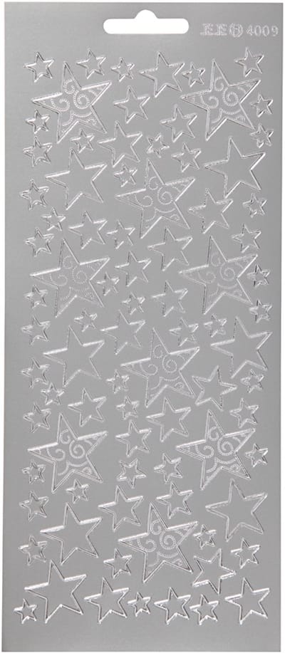 Stickers, sterren, vel 10x23 cm, zilver, 1 vel