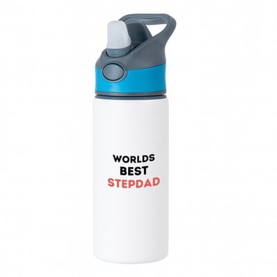 Hacebo® - worlds best stepdad waterfles met rietje blauw - Papa - de beste stiefvader - vader cadeautjes - vaderdag - verjaardagscadeau - verjaardag - cadeau - geschenk - kado - gift - vader artikelen - water fles - 650ML
