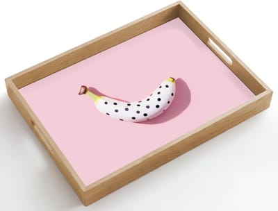 Dienblad hout 50x35 cm - Schootdienblad - Banaan - Stippen - roze - Borrelplank rechthoek - Plateau dienbladen