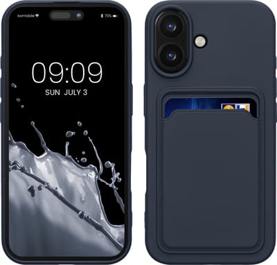 kwmobile telefoonhoesje geschikt voor Apple iPhone 16 - Hoesje met pasjeshouder - TPU case in donkerblauw