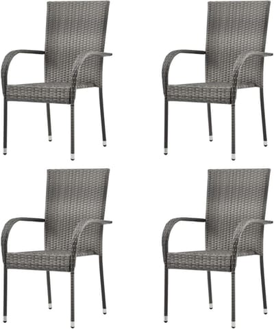 Stapelbare tuinstoelen - Buitenstoelen terras - Buiten dineren - Waterafstotend rotan - 4 stuks - Grijs
