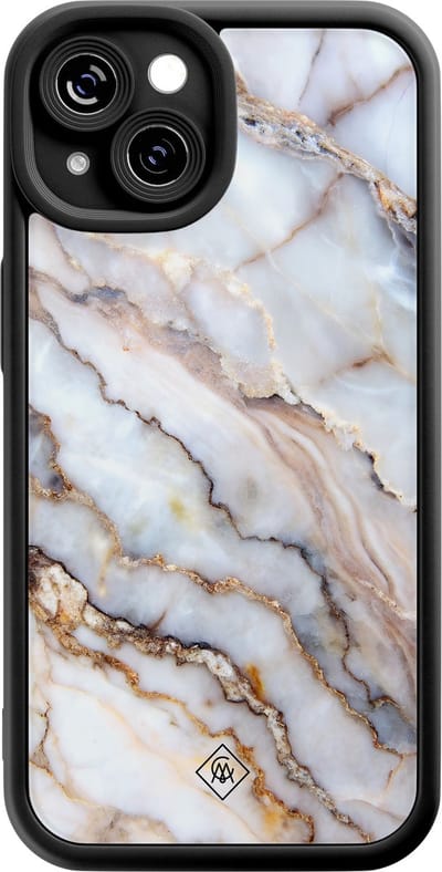 Casimoda® hoesje - Geschikt voor iPhone 15 - Marble Dream - Effen telefoonhoesje met lensbescherming - Siliconen/TPU - Backcover - Grijs