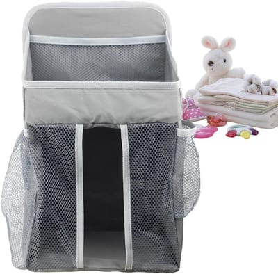Luier Opberger - Wieg Flesopberg - Babykamer Organiseren - Geurvrije Polyester Stof - 47x27x20 cm - Grijs
