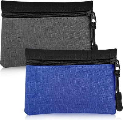 Draagbare Oxford Stoffen Ritsportemonnees voor Jongens en Meisjes - Set van 2 in Grijs en Blauw, Ideaal voor Dagelijks Gebruik en Reizen