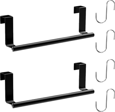 Set van 2 keukendeurhanddoekhouders, theedoekhouders om op te hangen, keukenhanddoekhouder, keukenkastdeur, deurhanddoekhouder, ladekast, keukenhanddoekhouder, mat zwart voor badkamer en keuken