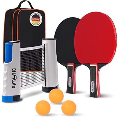 Tafeltennisbat Set voor 2 Spelers met Uitschuifbaar Net en Opbergtas - Compleet Tafeltennis Set