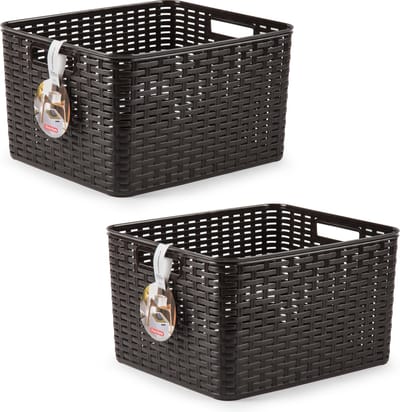 Plasticforte Opbergmand - 2x - Kastmand - rotan kunststof - donkerbruin - 28 Liter - 34 x 40 x 23 cm
