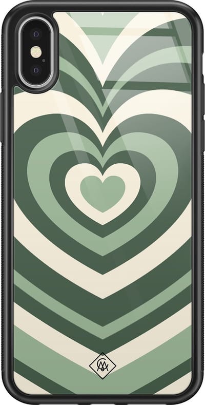 Casimoda® hoesje - Geschikt voor iPhone Xs - Hart Swirl Groen - Luxe Hard Case Zwart - Backcover telefoonhoesje - Groen