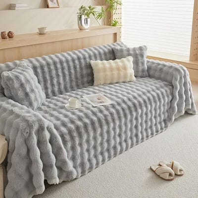 Superzachte Effen Kleur Bellen Imitatie Konijnenbont Pluche Bankhoes Antislip Zachte Bankhanddoek voor Woonkamer Bankdeken 90x90cm