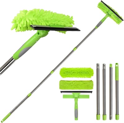 Glasreinigingsset - Raamwisser en borstel - Streeploos Ramen Wassen - 2-in-1 Kit met Steel - 180 cm - Meerkleurig
