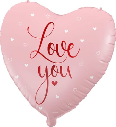 Folieballon hart - love you - roze - 45cm - pd party