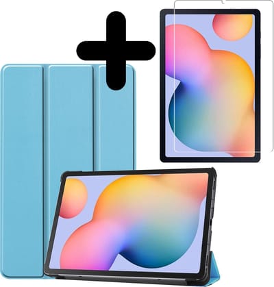 Hoesje - Geschikt voor Samsung Galaxy Tab S6 Lite - Met Screenprotector - Hardcover Book Case - Trifold Bookcase Hoes - Hard Cover - Tablethoes - Lichtblauw