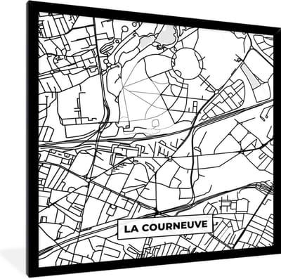 Fotolijst incl. Poster Zwart Wit- La Courneuve - Frankrijk - Kaart - Plattegrond - Stadskaart - Zwart wit - 40x40 cm - Posterlijst