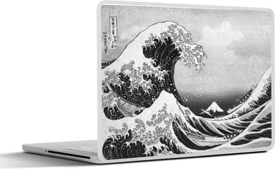 Laptop sticker - 11.6 inch - De grote golf van Kanagawa - schilderij van Katsushika Hokusai - zwart wit - 30x21cm - Laptopstickers - Laptop skin - Cover