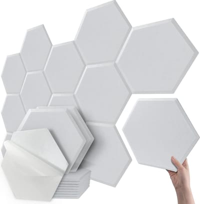 12 mm zeshoekige akoestische panelen - set van 10 - 36 cm x 32 cm - hoge dichtheid - geluidsdicht - zelfklevend - voor studio, speelkamer, kantoren, plafond, deur
