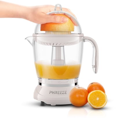 Elektrische Citruspers met 600ml Reservoir & Pulpfilter - Afneembare Schenkkan met Kraan en Hendel - Sinaasappelpers, Citroenpers & Limoenpers - Incl. Twee Perskegels - Automatische Reverse Functie - Vaatwasserbestendig