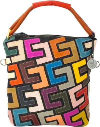 DE LAMASSU® Patchwork Leren Schoudertas Dames – Multicolor Shopper – Unieke Handgemaakte Tas – Crossbody & Handtas – Grote Vintage Tas 37x41 cm