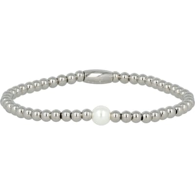 My Bendel - Zilverkleurige Kralenarmband met Witte Parel - 165mm - met Luxe Cadeauverpakking | Sieraden Voor Dames