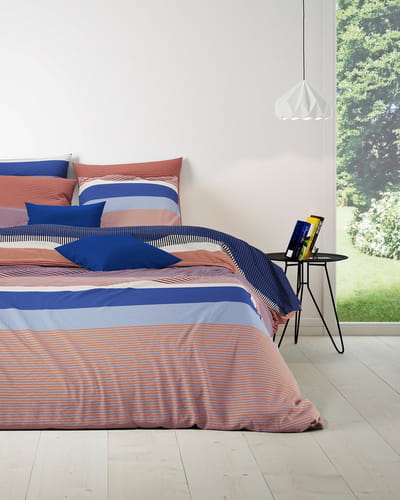 Mistral Home - DEKBEDOVERTREK - katoen renforcé - 140 x 200 cm + 65 x 65 cm - eenpersoons - strepen - blauw