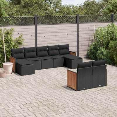 vidaXL - 9-delige - Loungeset - met - kussens - poly - rattan - zwart