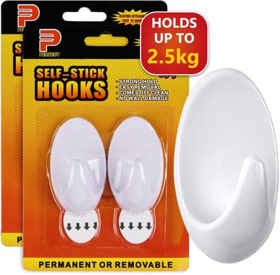 Dailygoods- Zelfklevende Haken - 4 Stuks Grote Haken - Multifunctionele Wandhaken - Geschikt voor Badkamer/Keuken - Hoogwaardig PVC - Schadevrij Verwijderen - Wandhaak