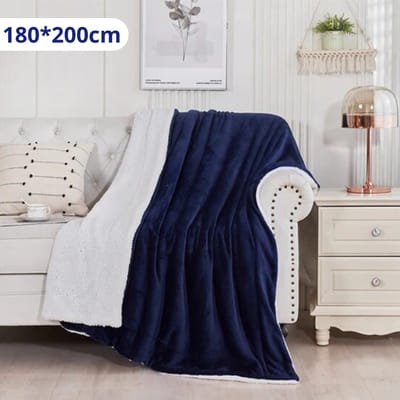 Bovista Deken - Pluche - Wollen - Dekentje - Fleece - Plaid - Knuffeldeken - Bank Deken - 2 Persoons Groot - Marine Blauw