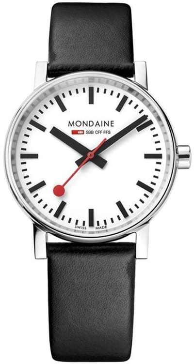 Mondaine MSE.35110.LB Evo II Dames Horloge - Stationsklok - Saffierglas - Roestvrijstaal/Leer - Wit/Zilver/Zwart - Ø 35 mm - Quartz - 3 ATM (spatwater)