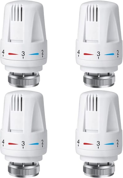 MDUG 4 thermostaatventielkoppen (alleen de ventielkoppen) - Wit - Thermostatische thermostaatventielkoppen voor radiatoren M30 x 1,5 - Vervanging voor standaard thermostaatventielkoppen voor radiatoren, geschikt voor thuis/kantoor